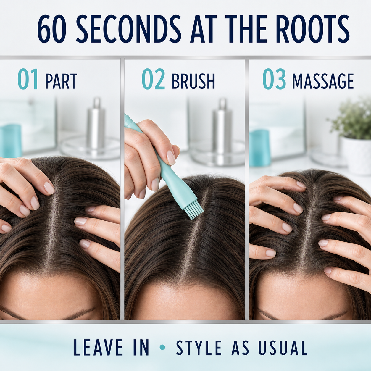 Simple sixty second three step root care routine