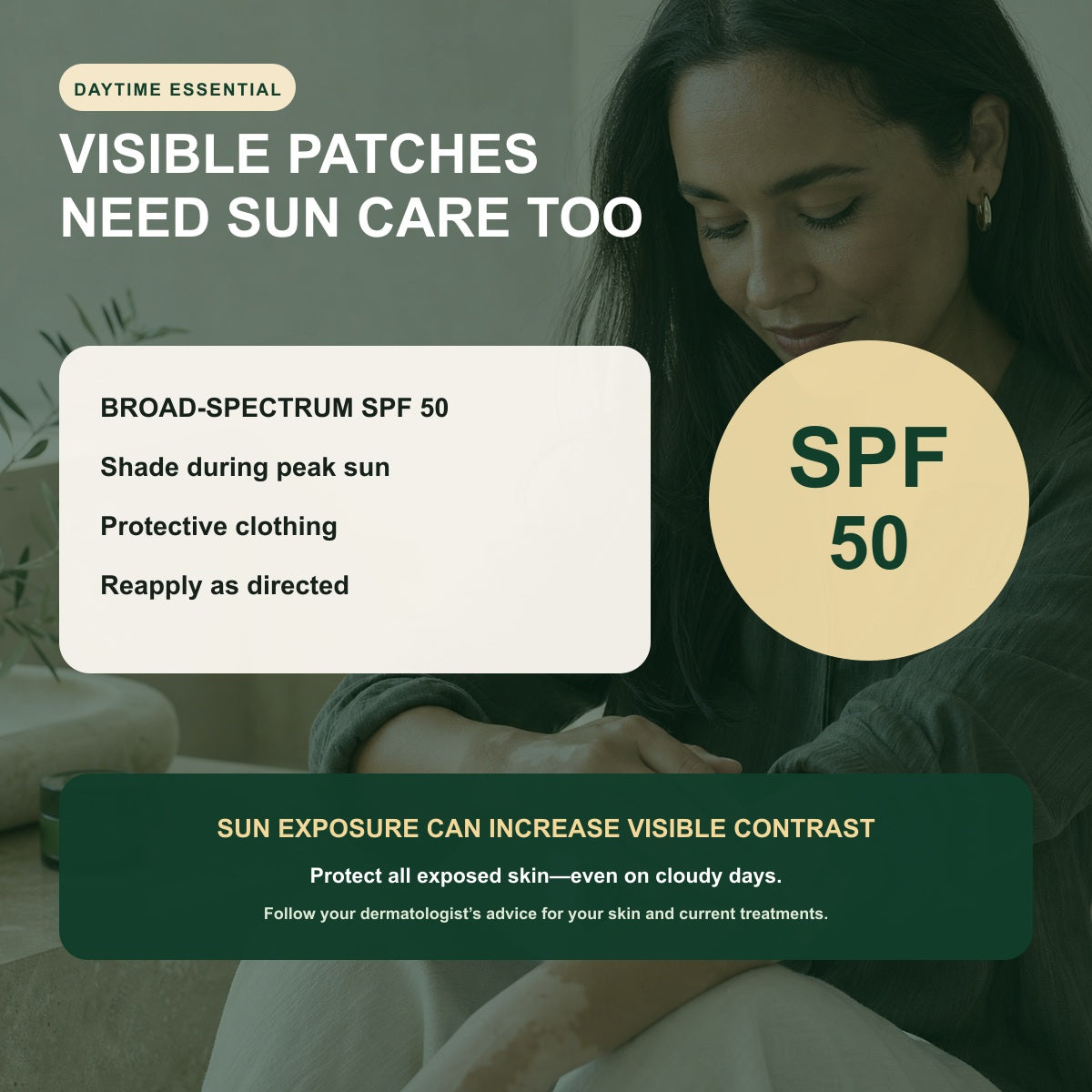 Sun care guidance for visible depigmented skin patches