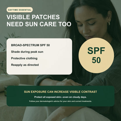 Sun care guidance for visible depigmented skin patches
