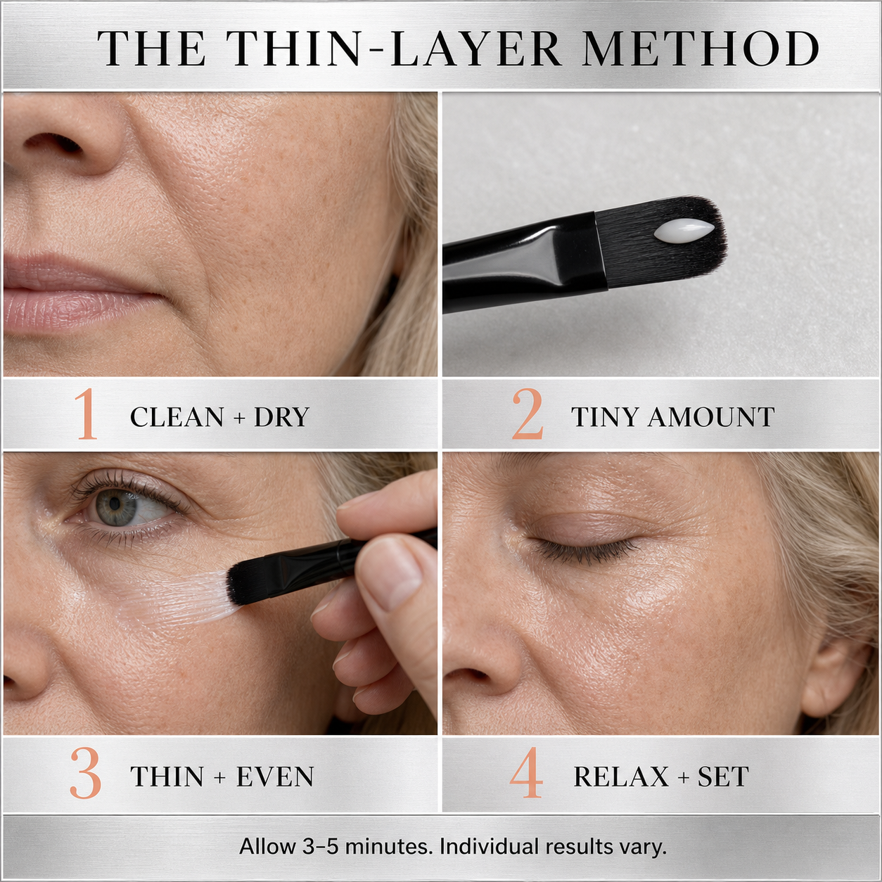 Four-step thin-layer method for applying firming cream