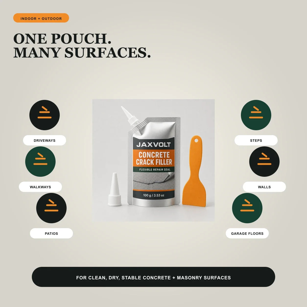 JAXVOLT concrete crack filler applications for driveways patios steps and walls