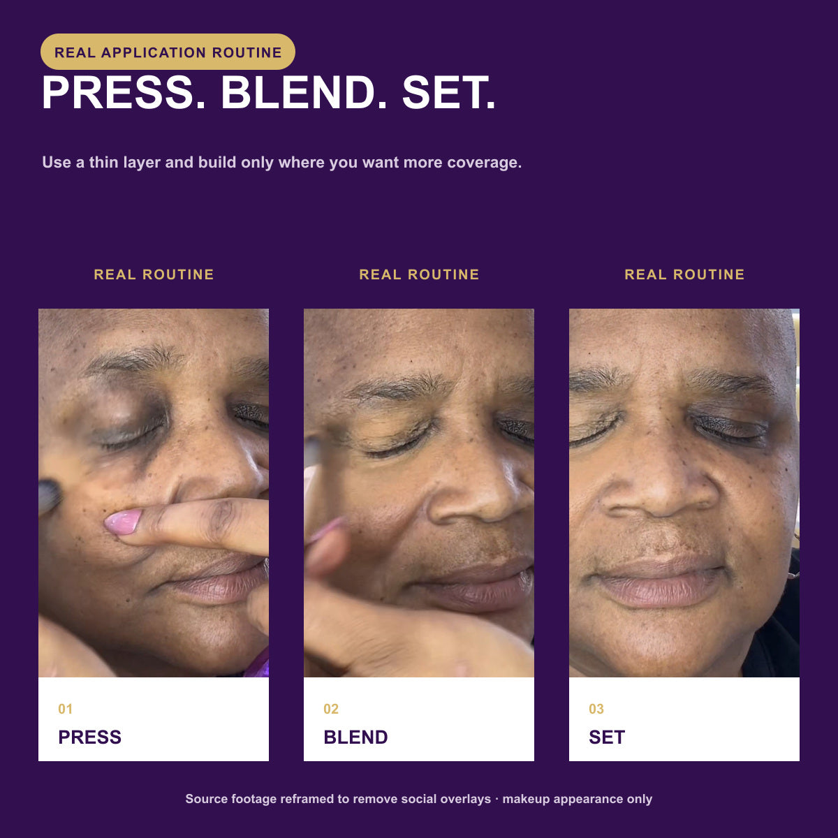 Real concealer application routine showing press blend and set