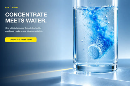 Blue cleaning tablet dissolving in water