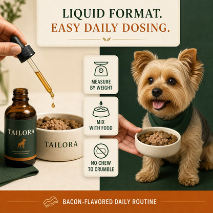 Liquid dog supplement format mixed with food