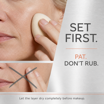 Guide to pat makeup after the firming layer sets