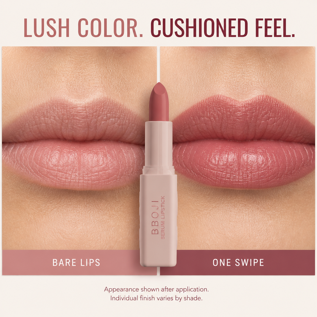 Bare lips and one swipe cosmetic appearance comparison