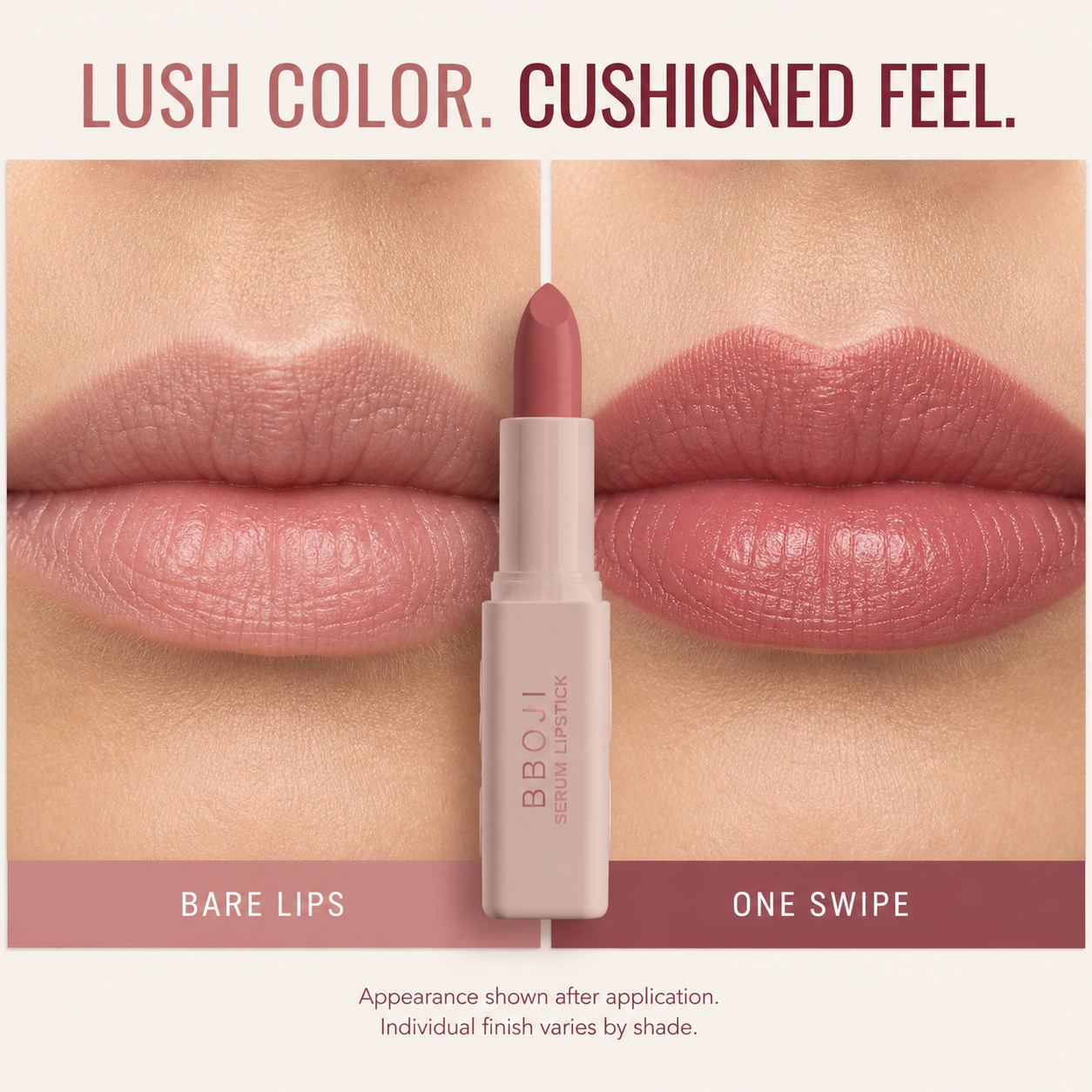 Bare lips and one swipe cosmetic appearance comparison