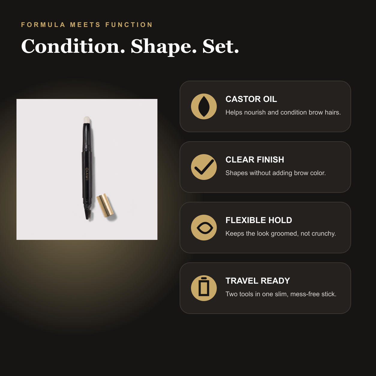 QIAWI clear brow wax formula and daily-use benefits