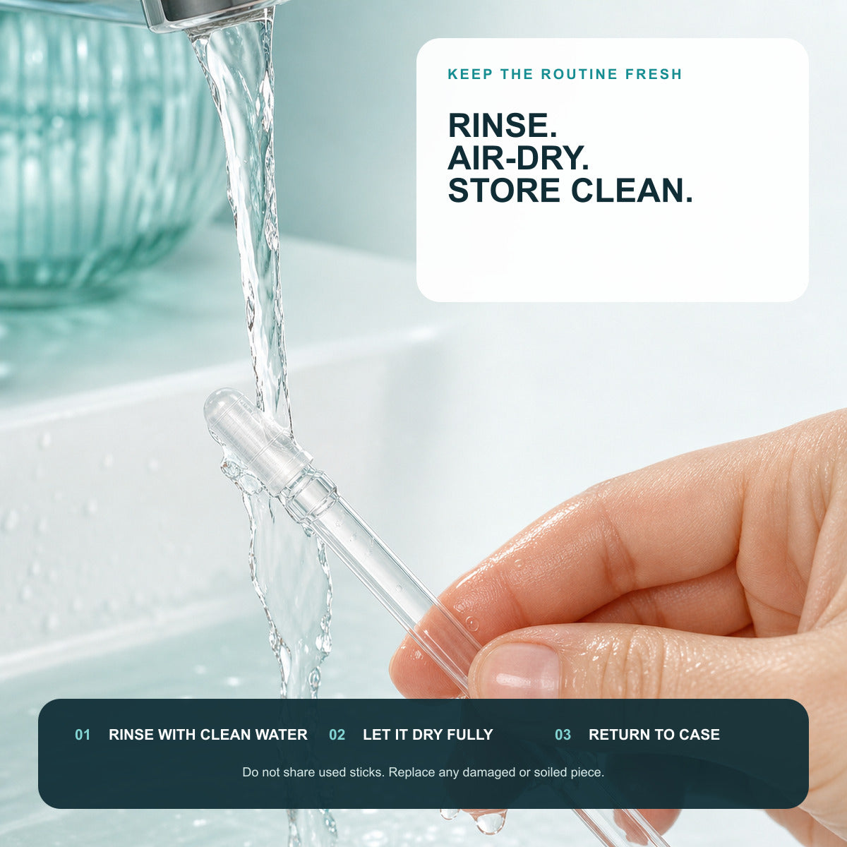 Rinse the clear stick, air dry fully and return it to the case