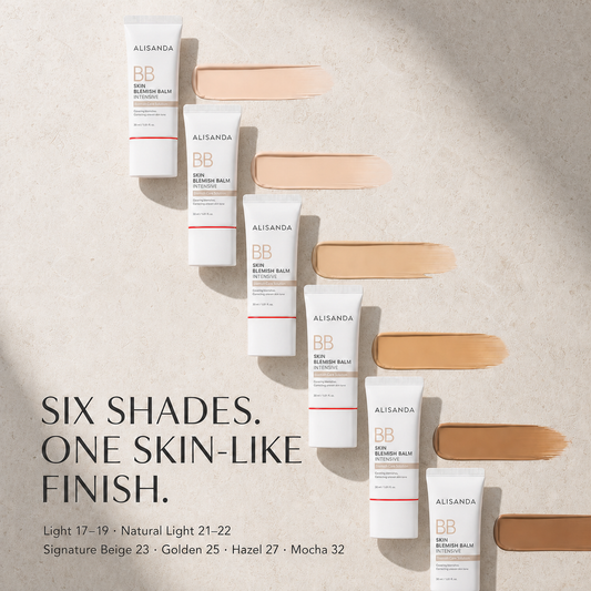 Six ALISANDA BB Skin Blemish Balm shades from Light to Mocha