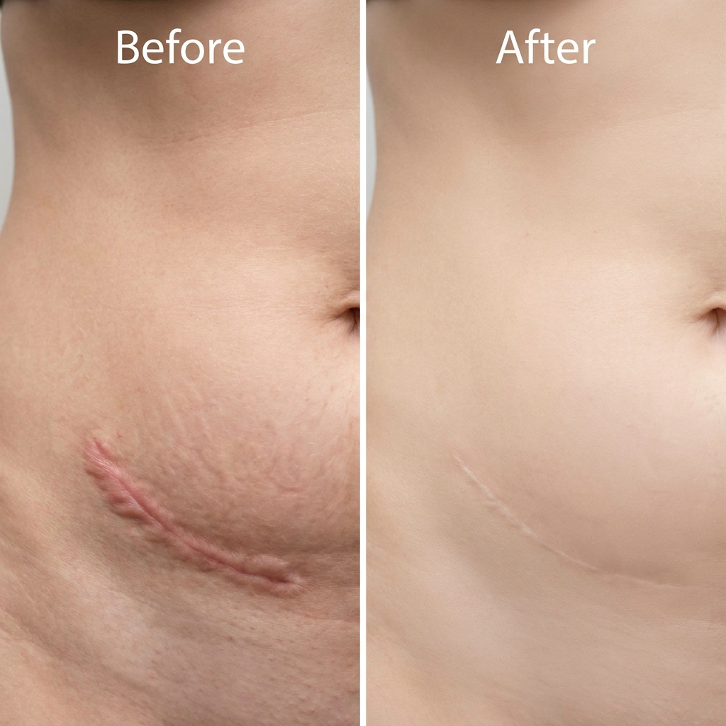 Source-provided scar appearance comparison on the abdomen