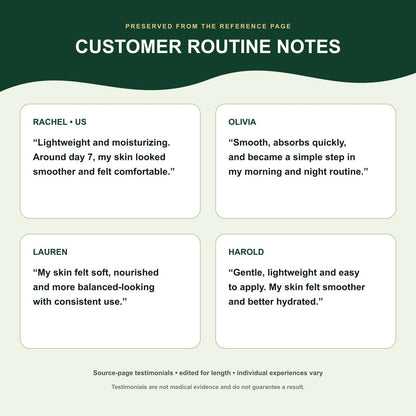 Source page customer cosmetic routine notes and review excerpts