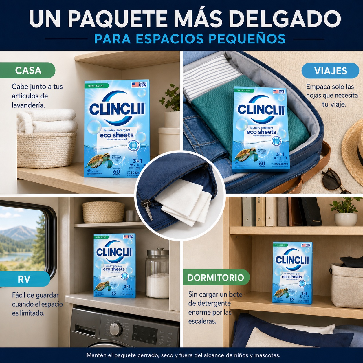 Paquete compacto CLINCLII para casa viaje RV y dormitorio en español