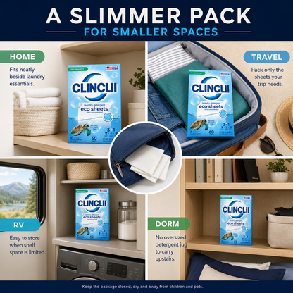 Compact CLINCLII laundry sheet storage for home travel RV and dorm in English