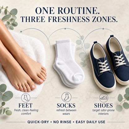 Feet socks and shoes as three freshness zones for one daily routine