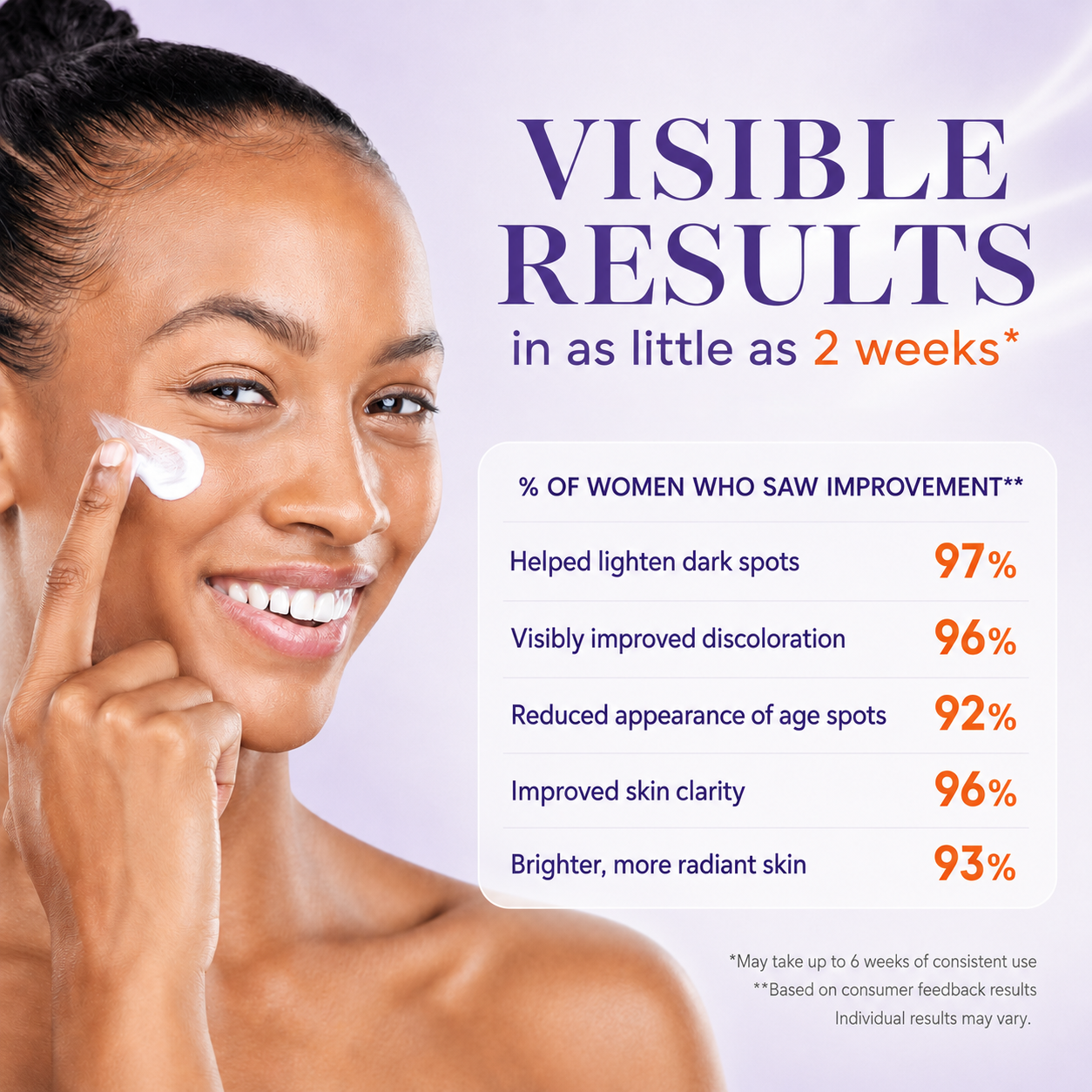Adult woman applying cream with visible-results guidance