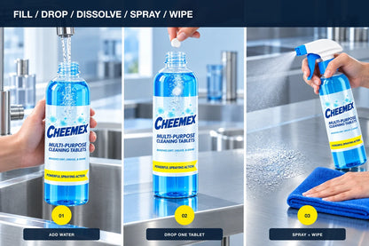 Three-step fill, dissolve, spray and wipe routine