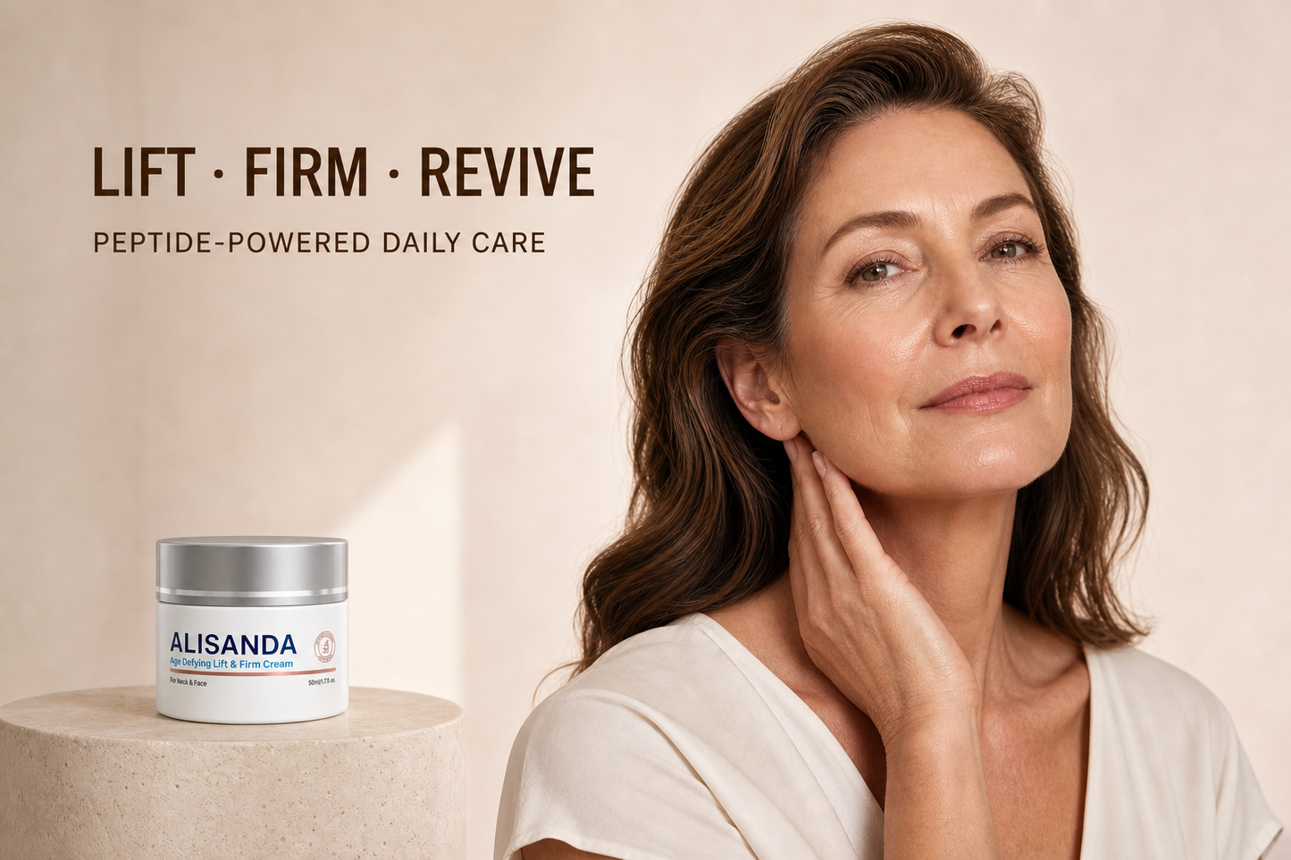 Mature woman and ALISANDA cream with Lift Firm Revive message