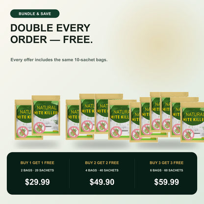 Buy one get one, buy two get two and buy three get three Natural Mite Control bundle guide