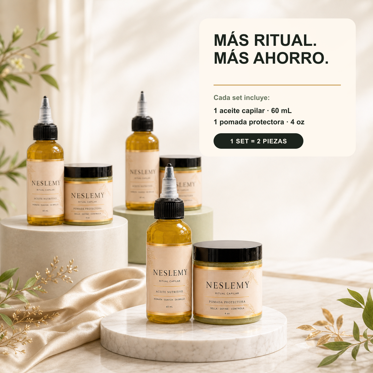 Paquetes NESLEMY de dos piezas con aceite y pomada