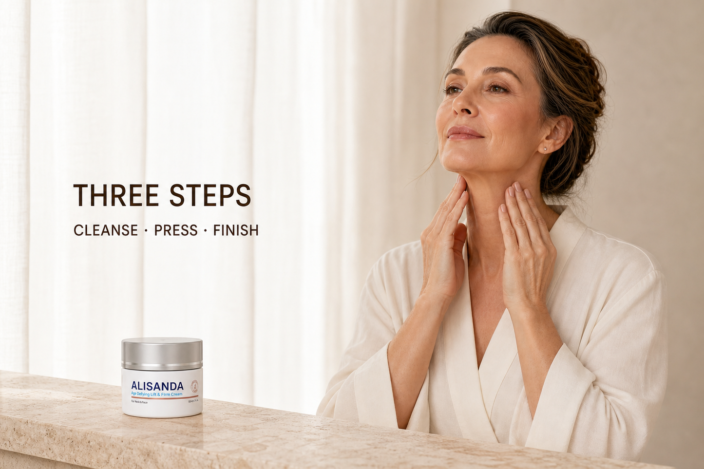 ALISANDA three-step cleanse press and finish skincare ritual