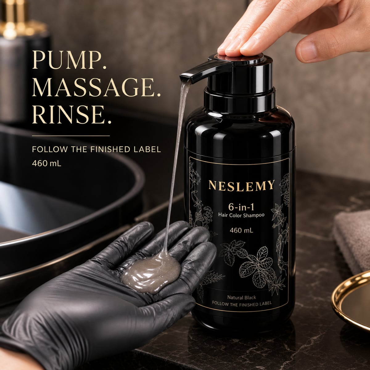 NESLEMY hair color shampoo pump and application texture