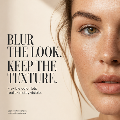 Real freckled skin texture with luminous complexion coverage