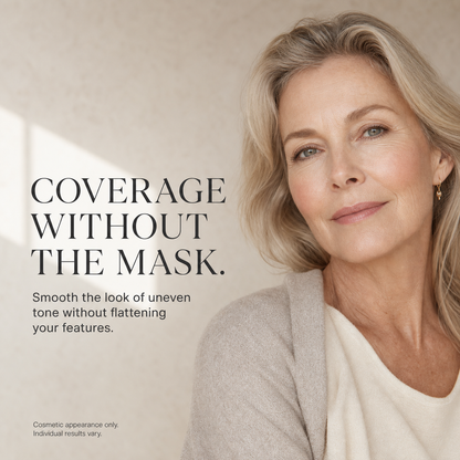 Mature woman wearing natural skin-like complexion coverage