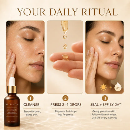 ALISANDA Rejuvenate Serum three-step morning and evening routine