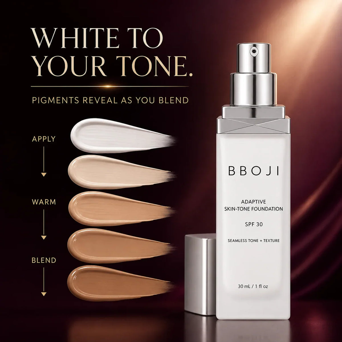 BBOJI white-to-tone pigment transformation infographic