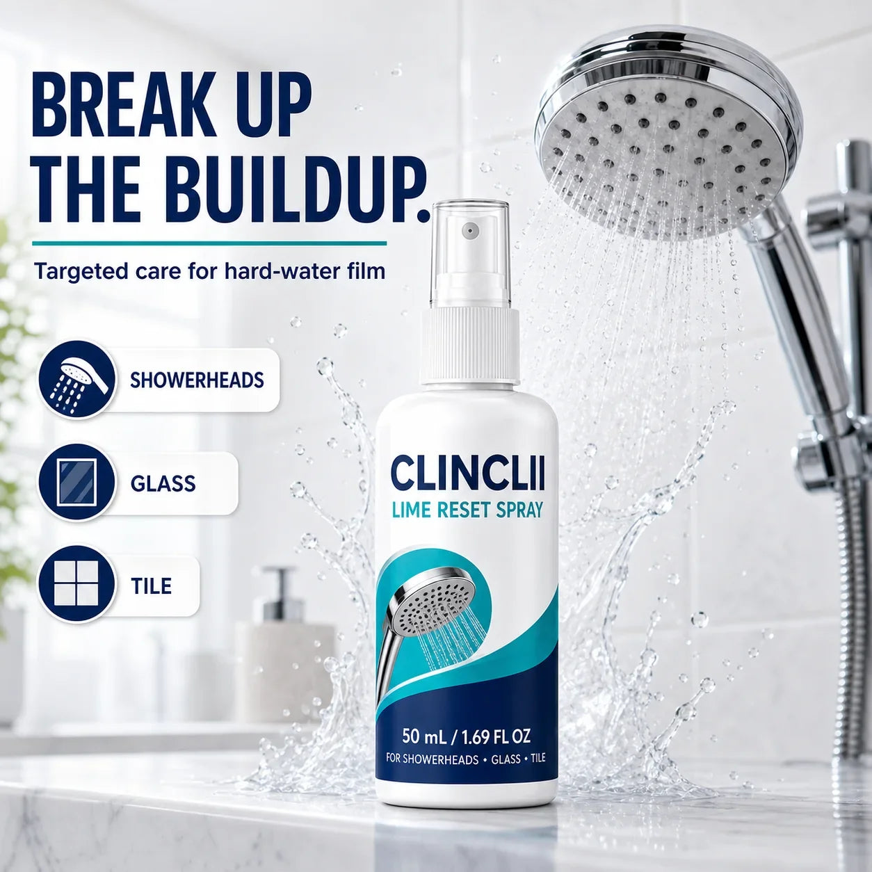 CLINCLII Lime Reset Spray 50 mL for showerheads glass and tile