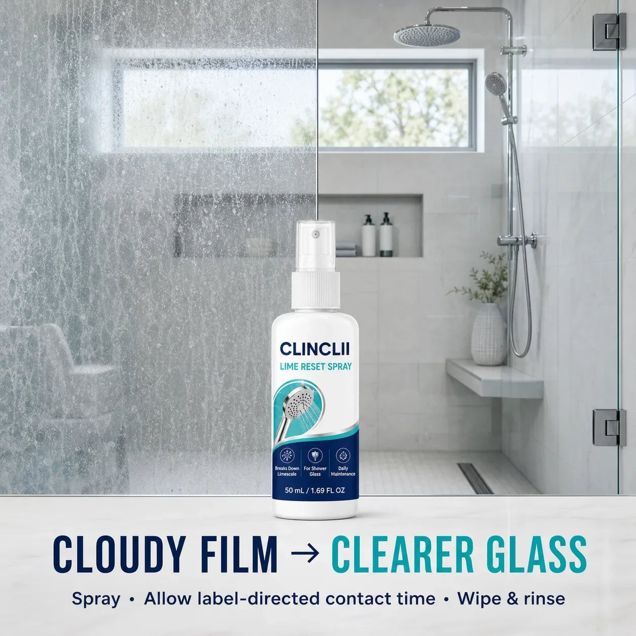Cloudy hard-water film and clearer shower glass comparison