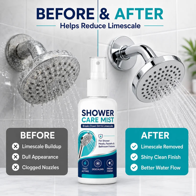 Showerhead limescale before and cleaner-looking after comparison
