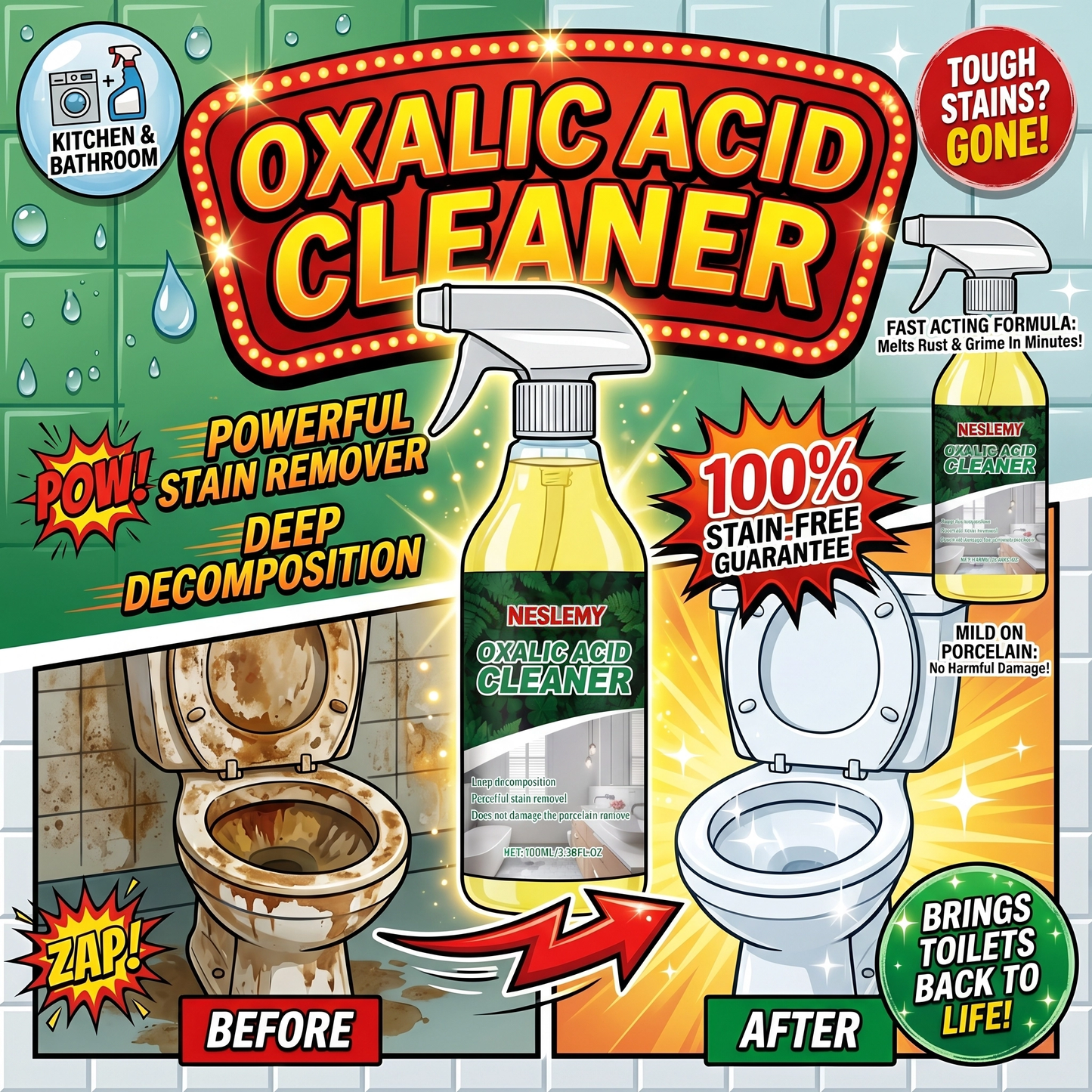NESLEMY🔥Bathroom Cleaner for Tough Toilet & Sink Stains