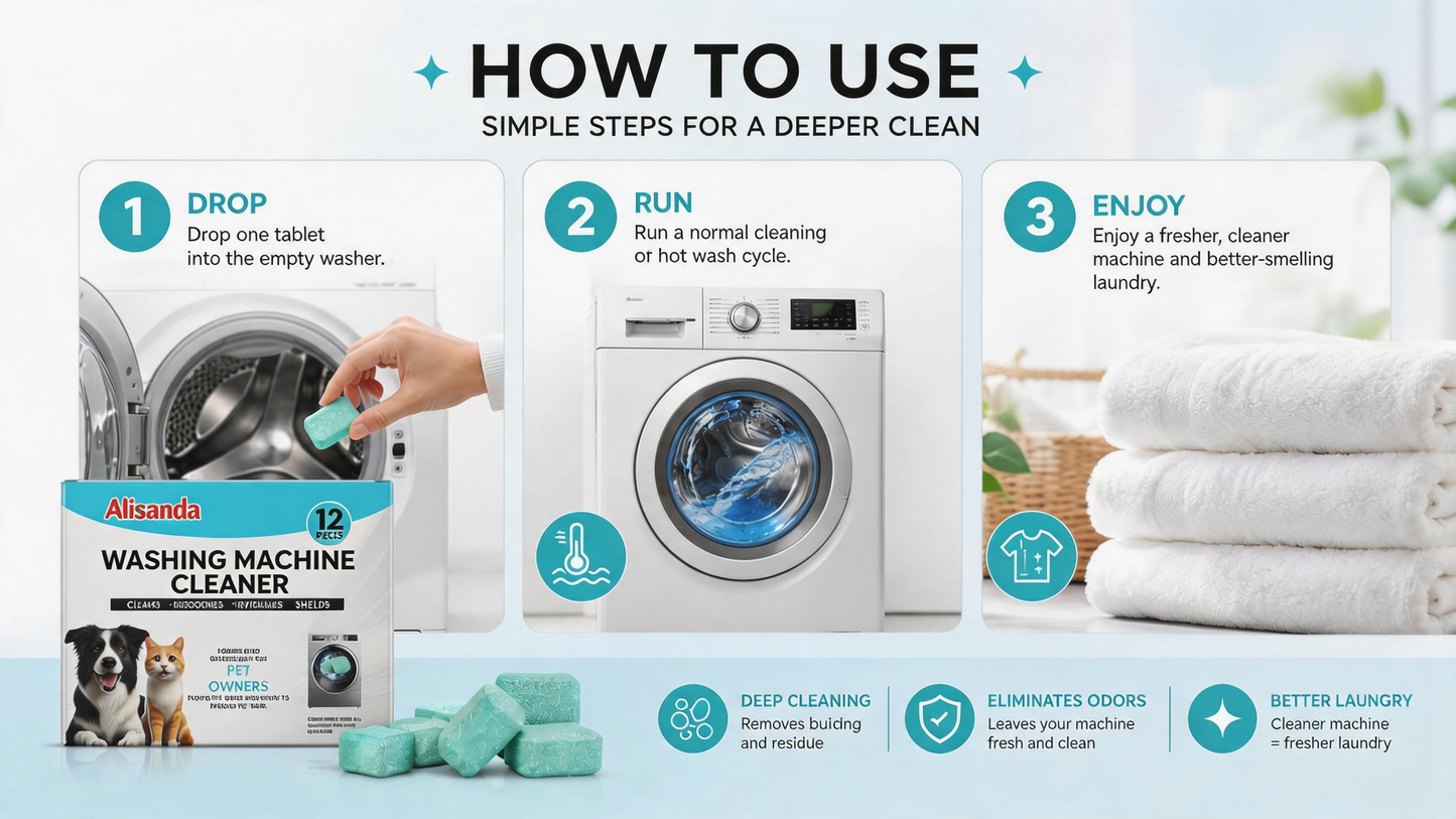 🔥Enjoy 49% OFF today--Washing Machine Cleaner Tablets – Deep Clean Washer Odors, Residue & Pet Hair Buildup