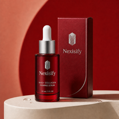 Nexisify NAD+ Collagen Firming Serum 30 mL ruby bottle and carton