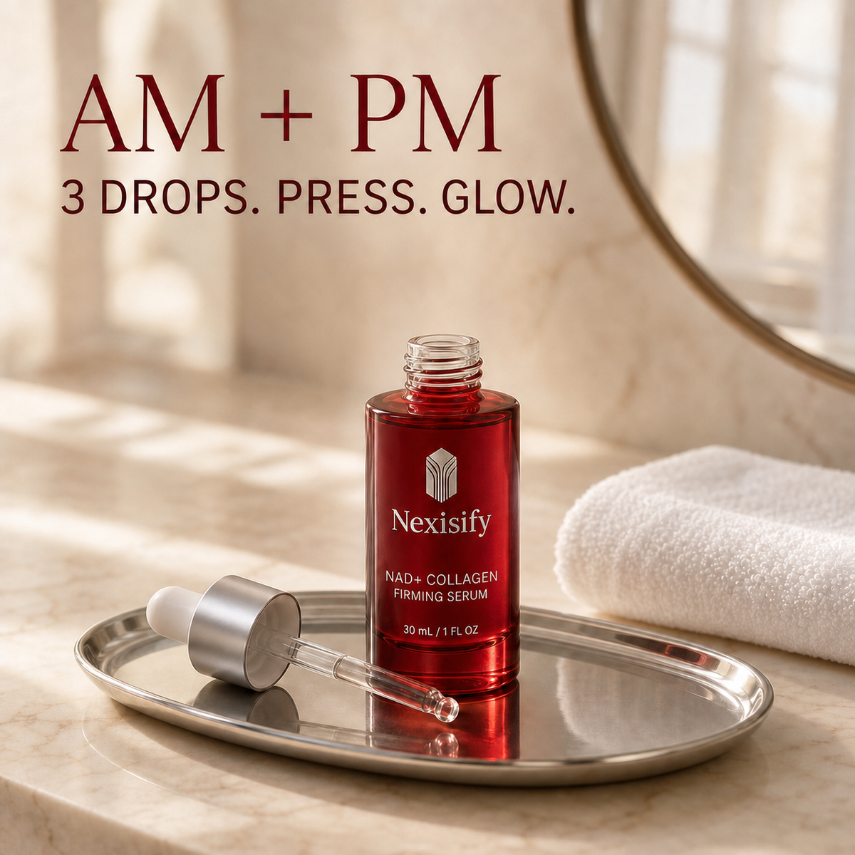 Nexisify NAD+ Collagen Firming Serum morning and evening ritual