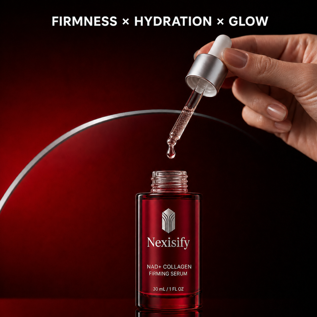 Nexisify NAD+ Collagen Firming Serum dropper and texture