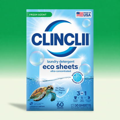 CLINCLII Fresh Scent laundry detergent eco sheets, 60 loads