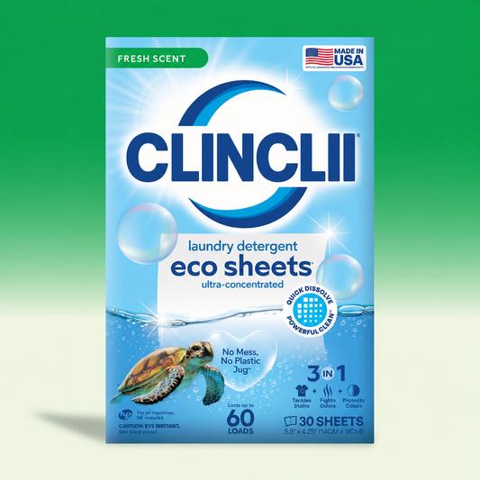 CLINCLII Fresh Scent laundry detergent eco sheets, 60 loads